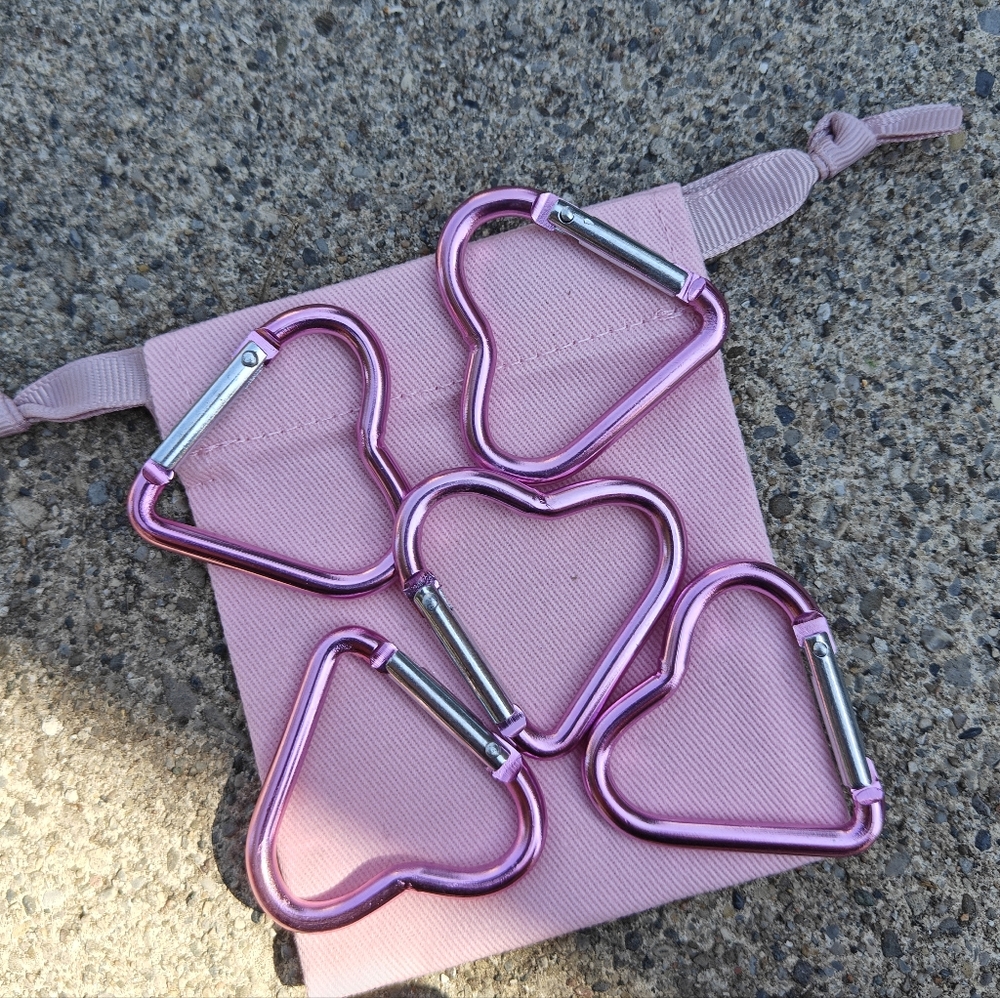 NEW, 5 Pink Heart Carbiner, Bag Charms